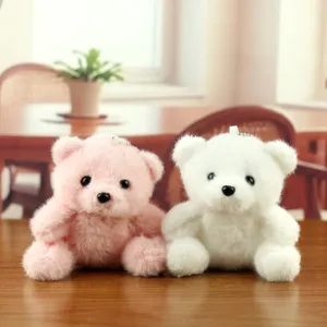 Schattige mini pluche teddybeer sleutelhanger set, roze en witte knuffel tas hangers.