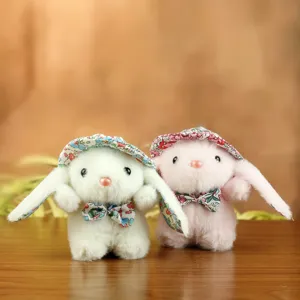 Simpatico peluche coniglietto con cappello floreale portachiavi borsa bambola regalo.