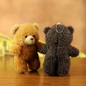 Cute teddy bear plush keychain pair, soft stuffed animal doll bag charm for keys and gifts.
