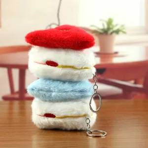 Cute plush macaron keychain, soft pastry bag charm and adorable fluffy keyring pendant.