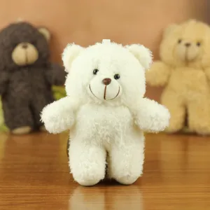 Cute white teddy bear plush toy pendant, soft furry doll keychain and bag hanging ornament.