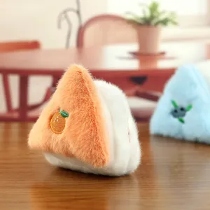 Cute orange plush triangle bread pendant soft keychain bag charm sweet dessert doll plushie.