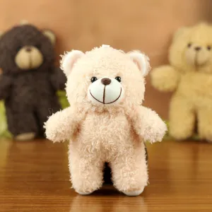 Cute beige teddy bear plush pendant toy, soft stuffed animal keychain for bags and gifts.