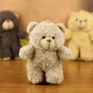 Cute fluffy teddy bear plush toy pendant, soft miniature stuffed doll bag charm key ring.