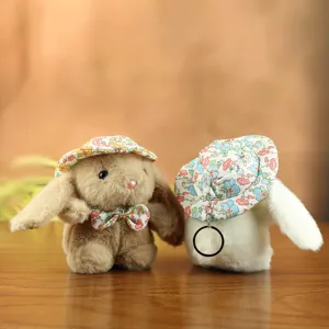 Grazioso coniglietto di peluche con cappello floreale portachiavi borsa dettaglio vista