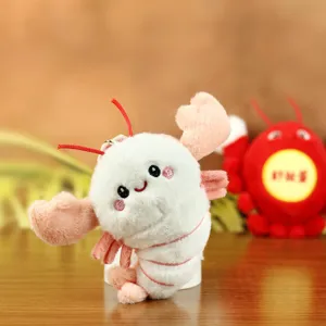 Cute white lobster plush pendant toy, soft stuffed doll keychain for bags and keys.