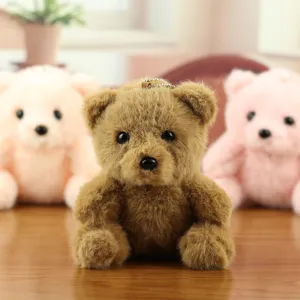 Schattige kleine bruine teddybeer pluche hanger, zacht knuffeldier voor tasbedel en sleutelhanger.