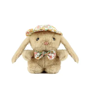 Simpatico ciondolo coniglietto di peluche con cappello floreale morbida bambola per borsa