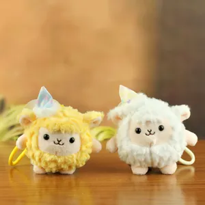 Portachiavi pecora in peluche morbido con cappello da festa, grazioso ciondolo borsa per bambini.