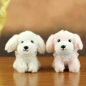 Süßes Plüschhund Spielzeug Schlüsselanhänger mit Rüschenkragen für Kinder Geschenk.
