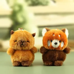 Cute plush red panda and brown animal pendant keychain soft toy bag hanging decoration detail