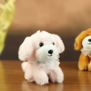 Rosa Plüsch Welpe Puppe Anhänger süßes Stofftier Spielzeug mit weißem Spitzenkragen Kinder.