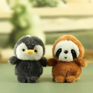 Cute fluffy penguin and sloth plush keychain soft stuffed animal bag charm for gifts.