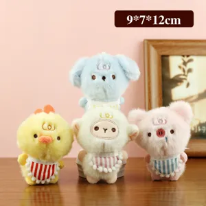 Cute plush animal toys with striped bibs, soft stuffed doll set for kids gift, 9x7x12cm home decor.