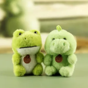 Green plush frog and dinosaur plush doll keychain cute cartoon toy desk companion gift