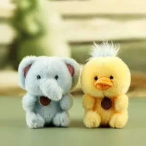 Cute plush elephant and duck soft toys with wooden tags, adorable desktop companion gifts.