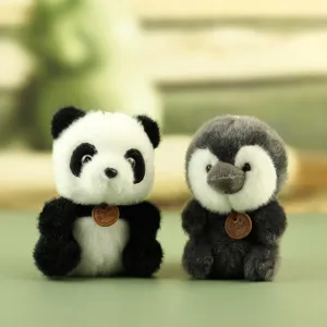 Cute plush panda and penguin doll pendant soft toy desktop companion gift for children.