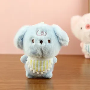 Cute blue plush puppy doll with yellow striped bib soft stuffed animal toy for kids gift