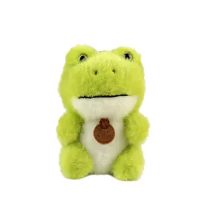 Cute green plush frog doll pendant, soft fluffy toy keychain for desk companion and gifts.