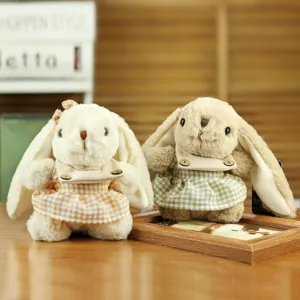 Cute Lily Rabbit Plush Toy Long Ears Bunny Doll With Plaid Dress Stuffed Animal Pendant For Children Birthday Gift Decor