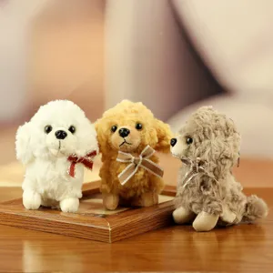 Cute Plush Teddy Dog Keychain Soft Polyester Stuffed Animal Puppy Pendant Toy For Women Bag Charm Couple Gift Decoration