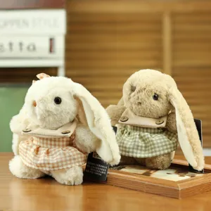 Cute plush rabbit toy with plaid dress, soft long ear bunny doll for kids girls birthday gift