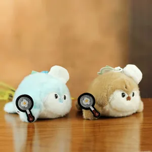 Cute chef sea otter plush toy pendant, soft stuffed seal doll bag charm keychain.