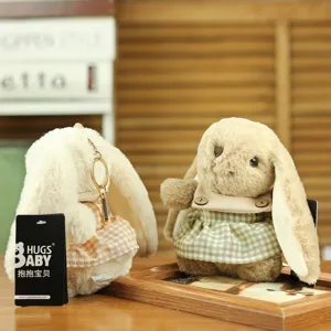Cute plush rabbit keychain doll toy with dress soft stuffed animal gift for kids and girls