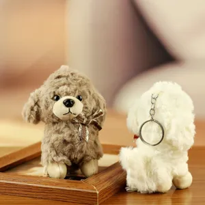 Cute plush poodle dog keychain couple pendant fluffy toy bag accessory soft animal charm