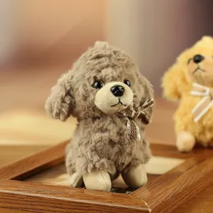 Cute plush toy fluffy poodle stuffed animal with ribbon bow, perfect gift for kids and girls.