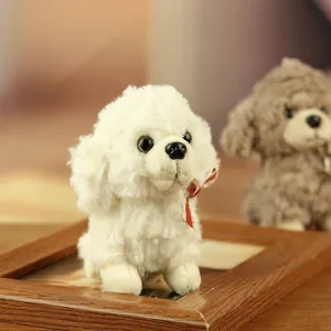 Detailed view of a fluffy white poodle plush toy pendant, soft texture and cute design for bags.