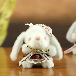 Cute plush rabbit pendant with lolita dress, fluffy bunny doll keychain for bags