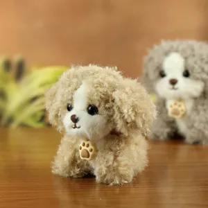 Cute plush puppy toy with paw pendant, soft fluffy stuffed animal for kids soothing and gift.