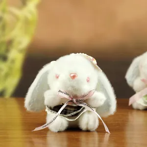 Cute plush rabbit doll keychain with sweet Lolita dress and bow, soft toy pendant.