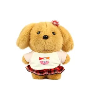 Simpatico cucciolo marrone peluche portachiavi con gonna a quadri rossi regalo per zaino.