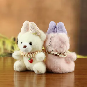 Cute fluffy plush bear keychain and backpack pendant bow teddy bear doll toy gift