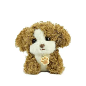 Cute brown and white puppy plush toy keychain, fluffy dog doll pendant for kids and gifts.