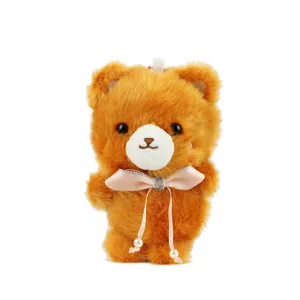 Lindo llavero de oso de peluche marrón suave colgante de bolso esponjoso para niñas