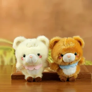 Cute fluffy small bear plush toy pendant, soft cute animal doll charm for kids gift.