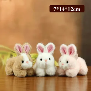 Cute simulation rabbit plush toy detail shot, soft mini stuffed bunny doll for girls.