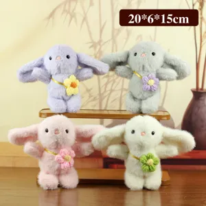 Cute fluffy bunny plush toy pendant set, soft stuffed rabbit doll keychain for bags.