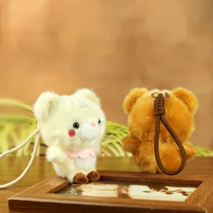 Cute fluffy bear plush toy pendant, soft animal doll ornament for kids gift choices.
