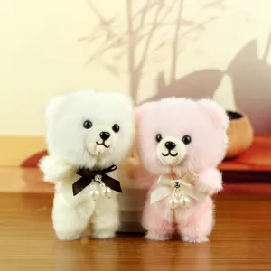 Cute plush bear keychain pendant, soft stuffed animal doll bag charm for kids gift