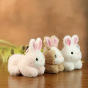 Cute plush rabbit toy pendant simulation bunny doll fluffy white pink brown stuffed animal gift
