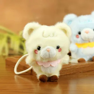 Cute plush bear keychain pendant soft animal doll fluffy toy bag charm aesthetic cartoon accessory