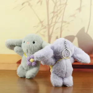 Cute plush bunny keychain fluffy rabbit doll bag pendant cute key ring soft toy gift.