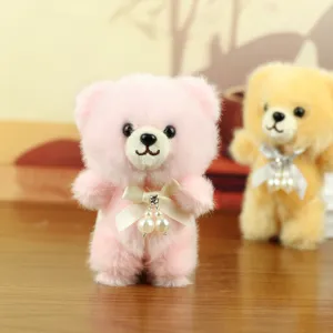 Cute plush bear pendant cute key chain stuffed doll bag ornament fluffy toy pink brown