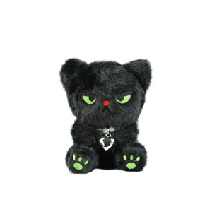 Süßer schwarzer Plüsch Katzen Plüschtier Anhänger mit grünen Augen und Herz, weiche Puppe.