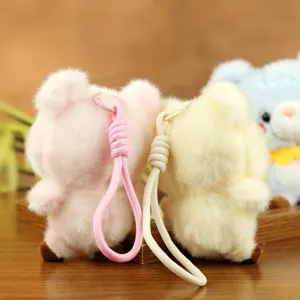 Cute plush bear keychain, soft stuffed animal pendant for kids gift and bag charm decoration.