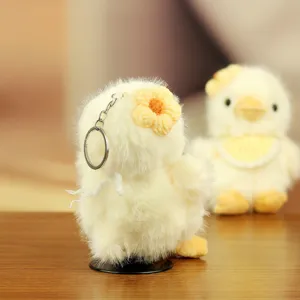 Lindo pato de peluche llavero felpa muñeca colgante con flor amarilla bolso charm